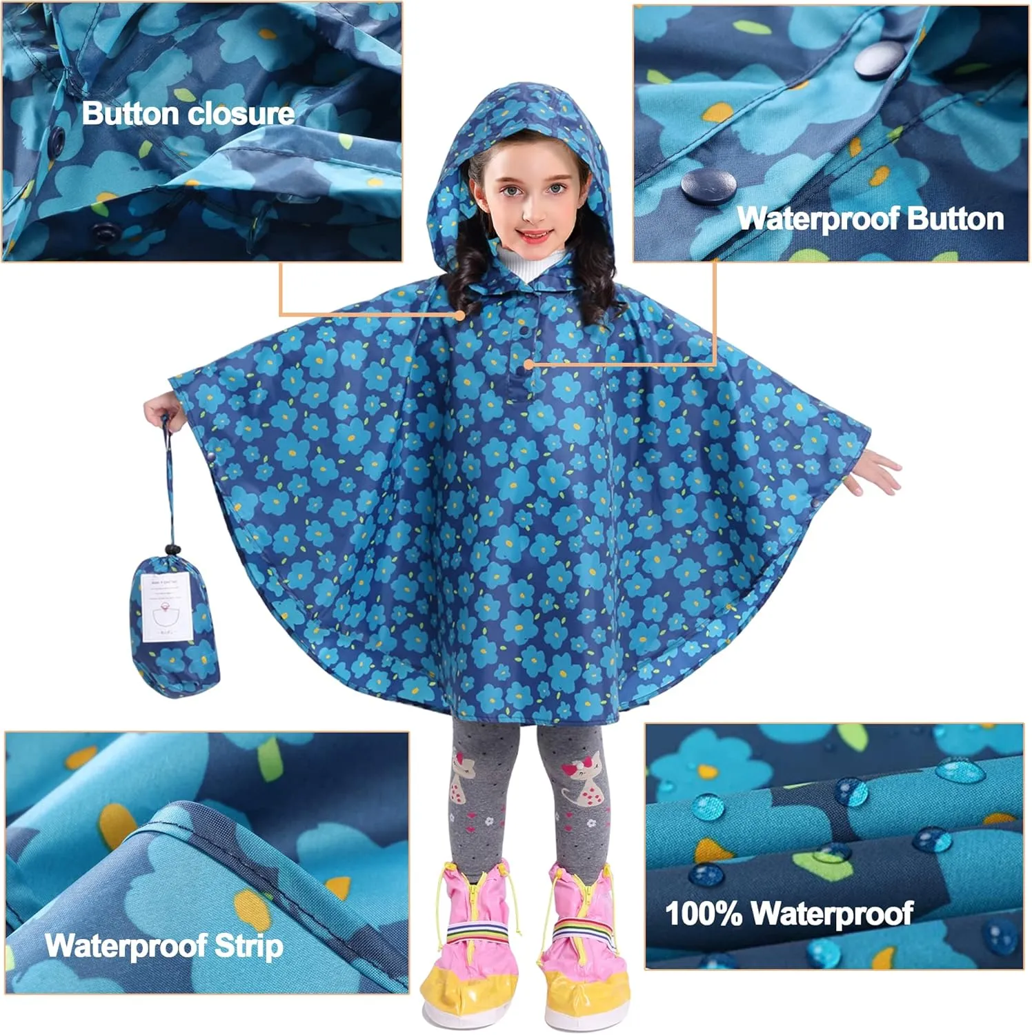 AIWUHE Kids Rain Poncho Cartoon Raincoat Jacket Cute Rain Coat Toddler Boys Girls Rain Cape Light Waterproof Hoodie Outwear