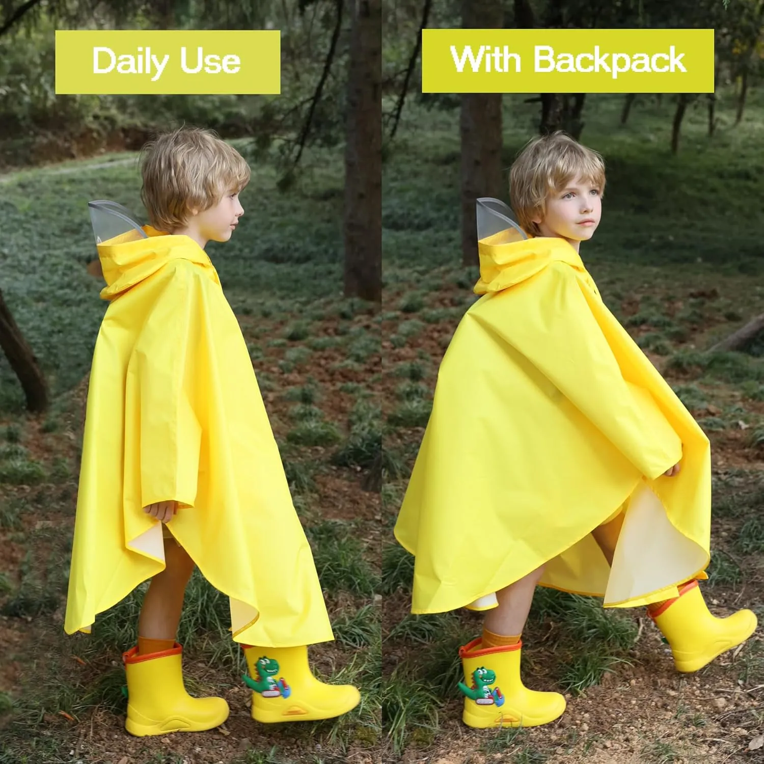 AIWUHE Kids Rain Poncho Cartoon Raincoat Jacket Cute Rain Coat Toddler Boys Girls Rain Cape Light Waterproof Hoodie Outwear