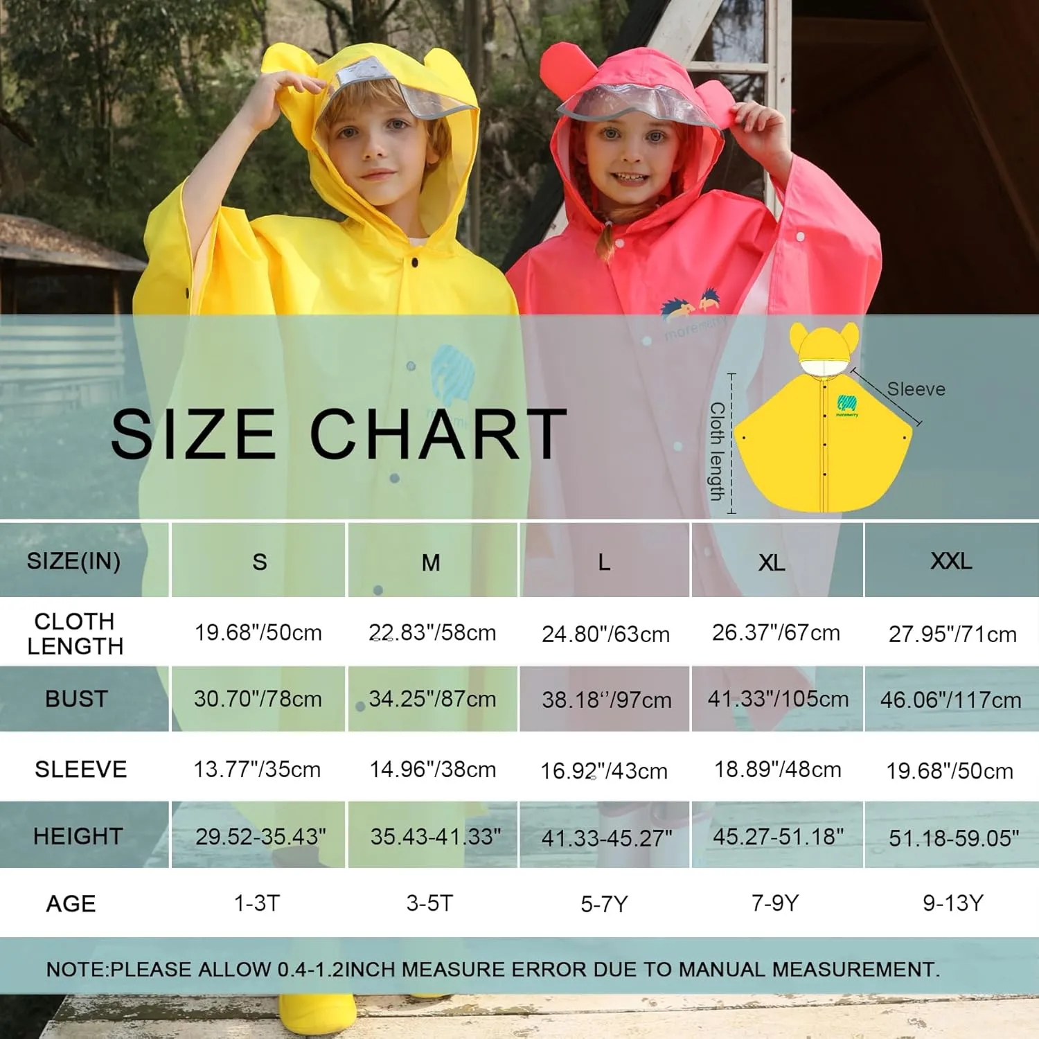AIWUHE Kids Rain Poncho Cartoon Raincoat Jacket Cute Rain Coat Toddler Boys Girls Rain Cape Light Waterproof Hoodie Outwear