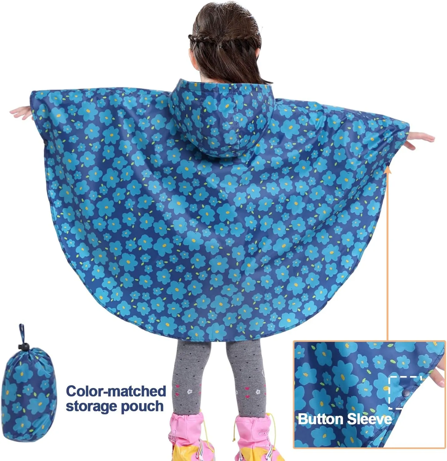 AIWUHE Kids Rain Poncho Cartoon Raincoat Jacket Cute Rain Coat Toddler Boys Girls Rain Cape Light Waterproof Hoodie Outwear