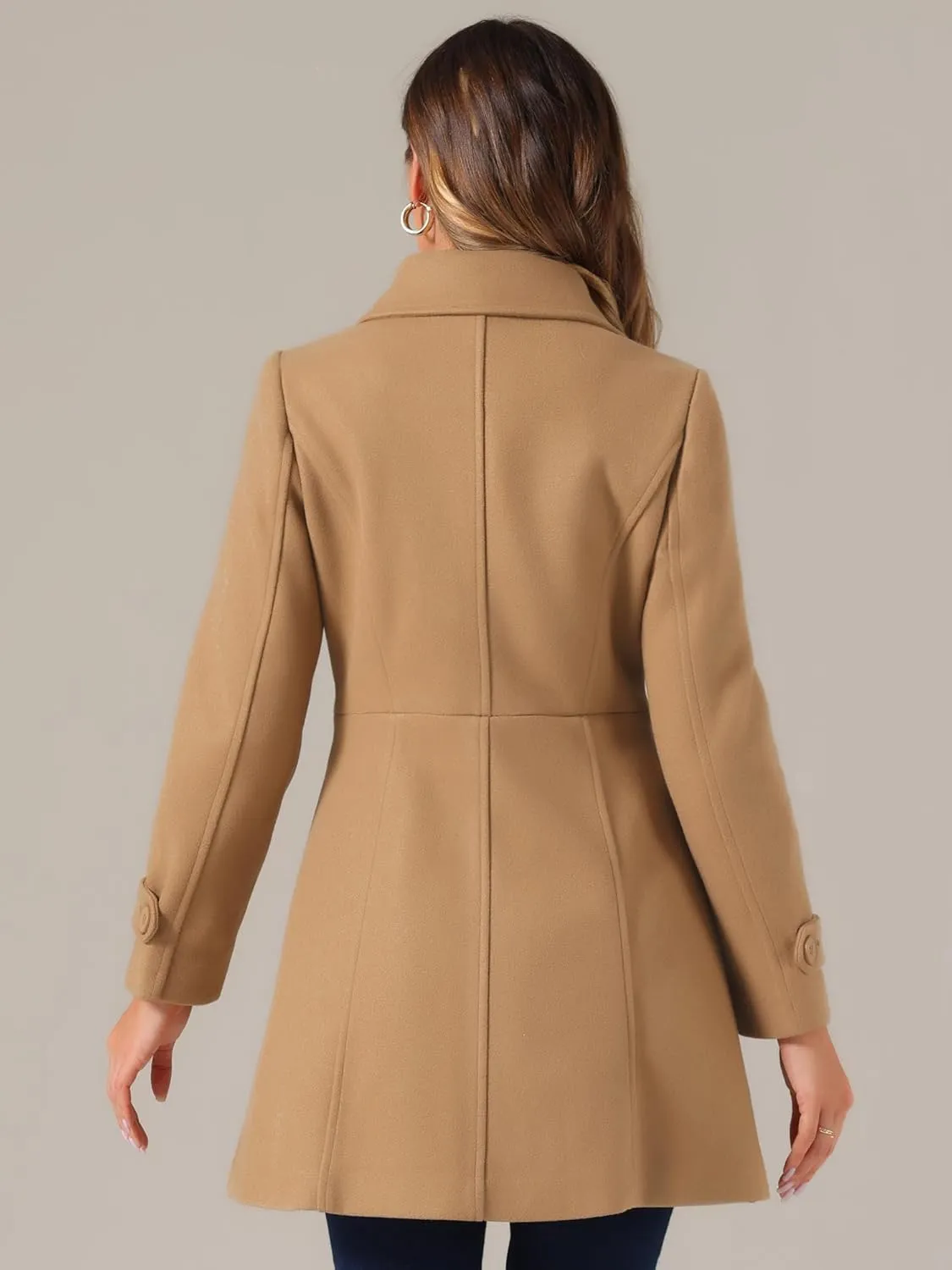 Allegra K Women's Peter Pan Collar Overcoat Winter Dressy Button Single Breasted Long Coat