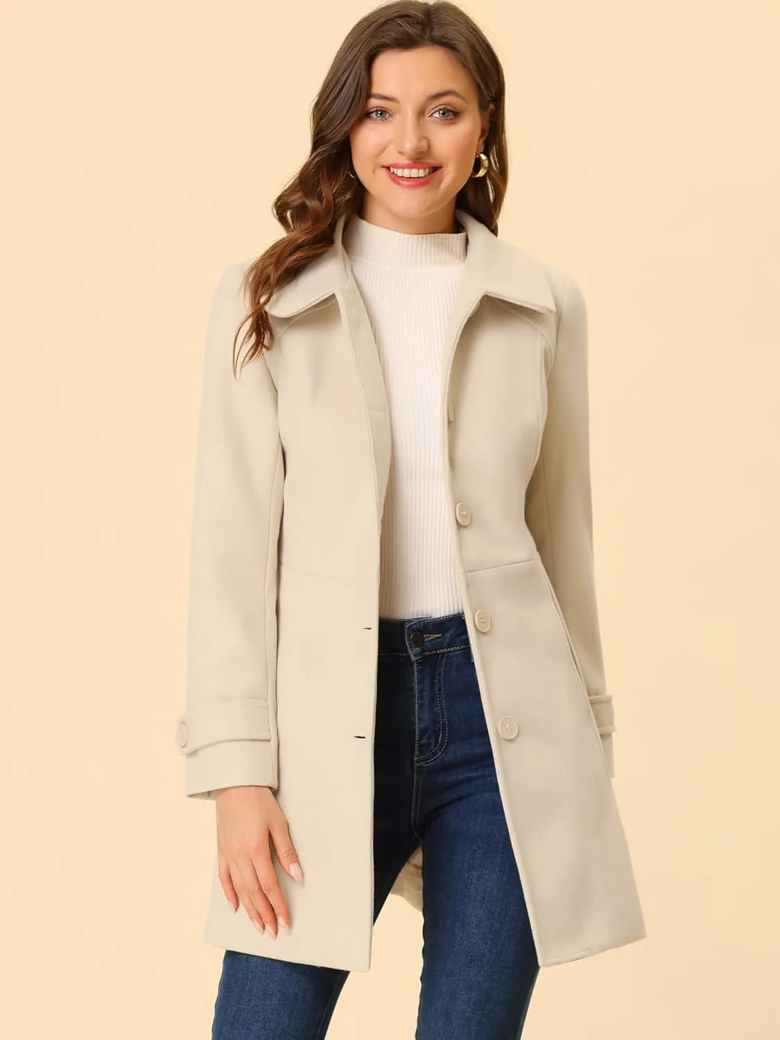 Allegra K Women's Peter Pan Collar Overcoat Winter Dressy Button Single Breasted Long Coat