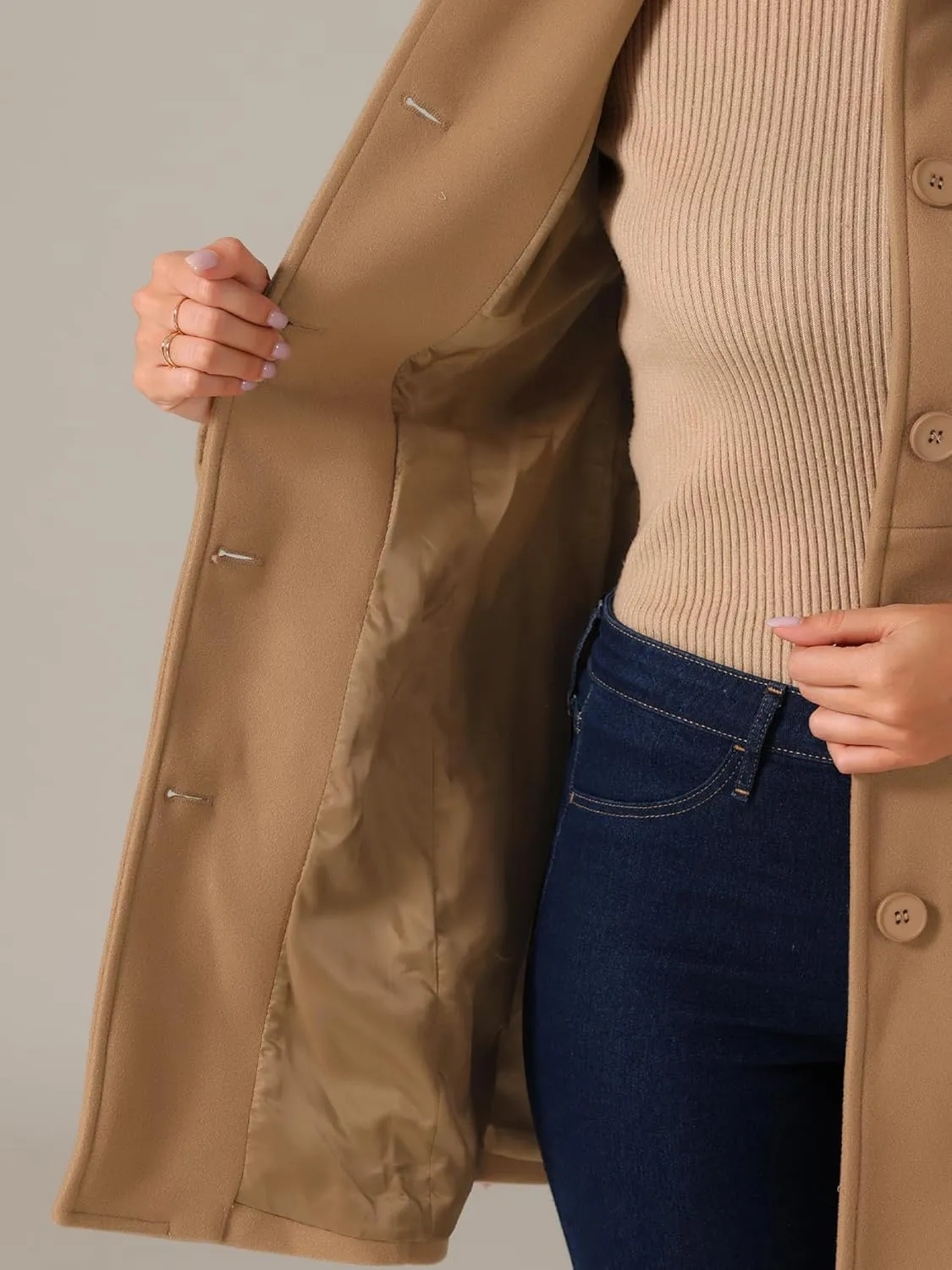 Allegra K Women's Peter Pan Collar Overcoat Winter Dressy Button Single Breasted Long Coat