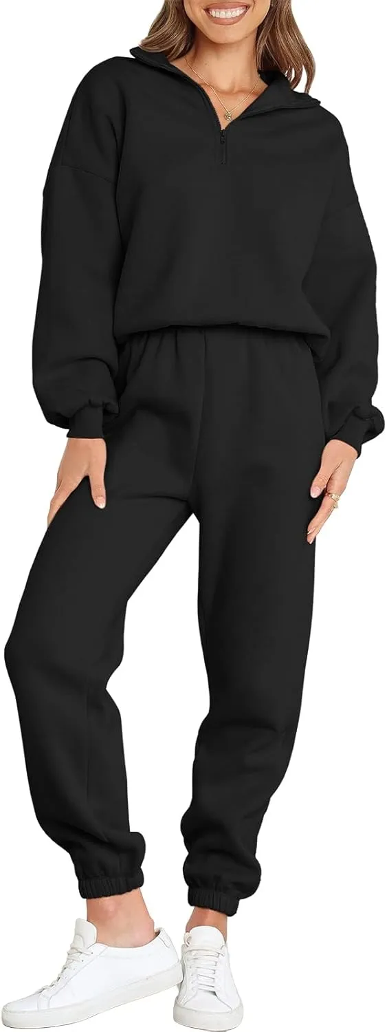 ANRABESS Women 2 Piece Outfits Sweatsuit Oversized Half Zip Sweatshirt Jogger Sweatpants Tracksuit Lounge Set 2025 Clothes