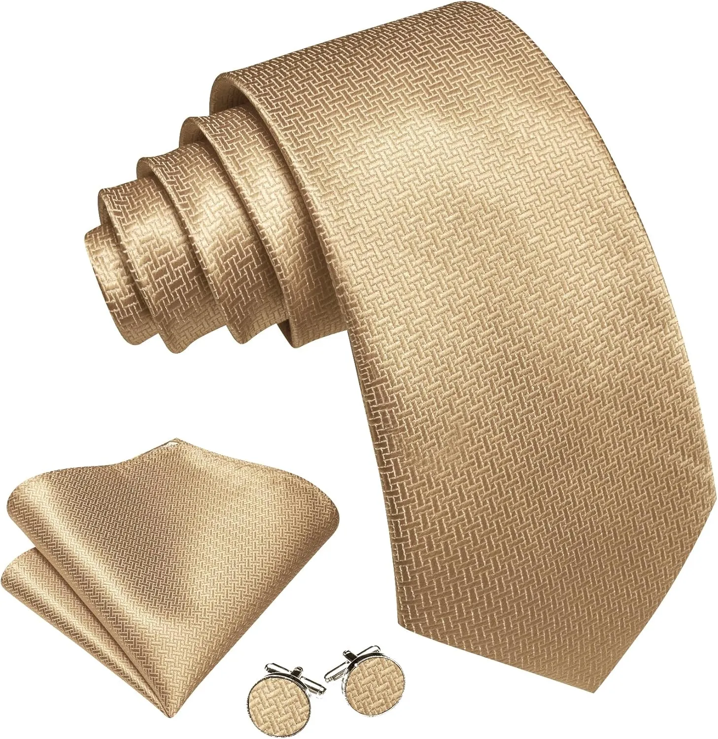 Barry.Wang Stripe Men Ties Set Classic WOVEN Necktie with Handkerchief Cufflinks Formal
