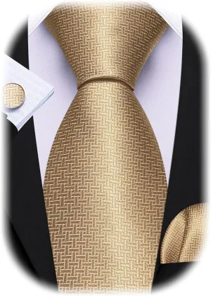 Barry.Wang Stripe Men Ties Set Classic WOVEN Necktie with Handkerchief Cufflinks Formal