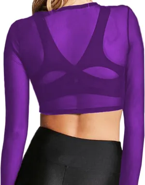 BelleLovin Women's Sheer Mesh Long Sleeve Crop Top Sexy Tee Blouse