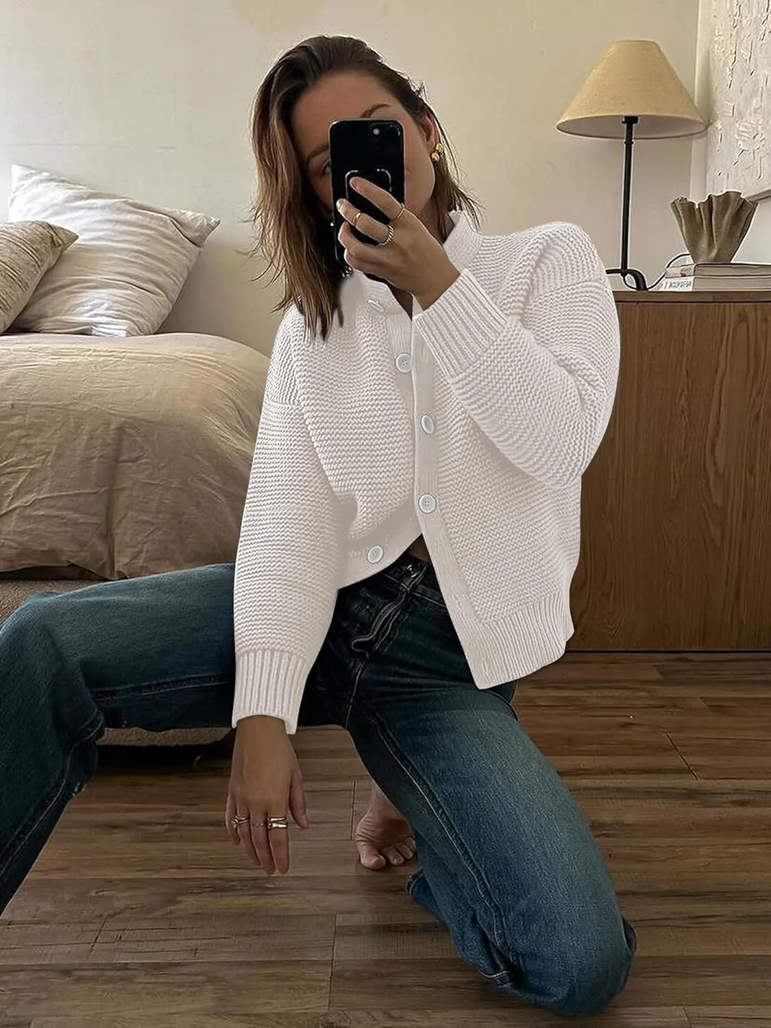 Caracilia Cardigan Sweaters for Women Cropped Open Front Tweed Knit Button Down Dressy Casual Jacket 2025 Spring Outwear