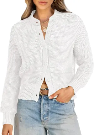 Caracilia Cardigan Sweaters for Women Cropped Open Front Tweed Knit Button Down Dressy Casual Jacket 2025 Spring Outwear