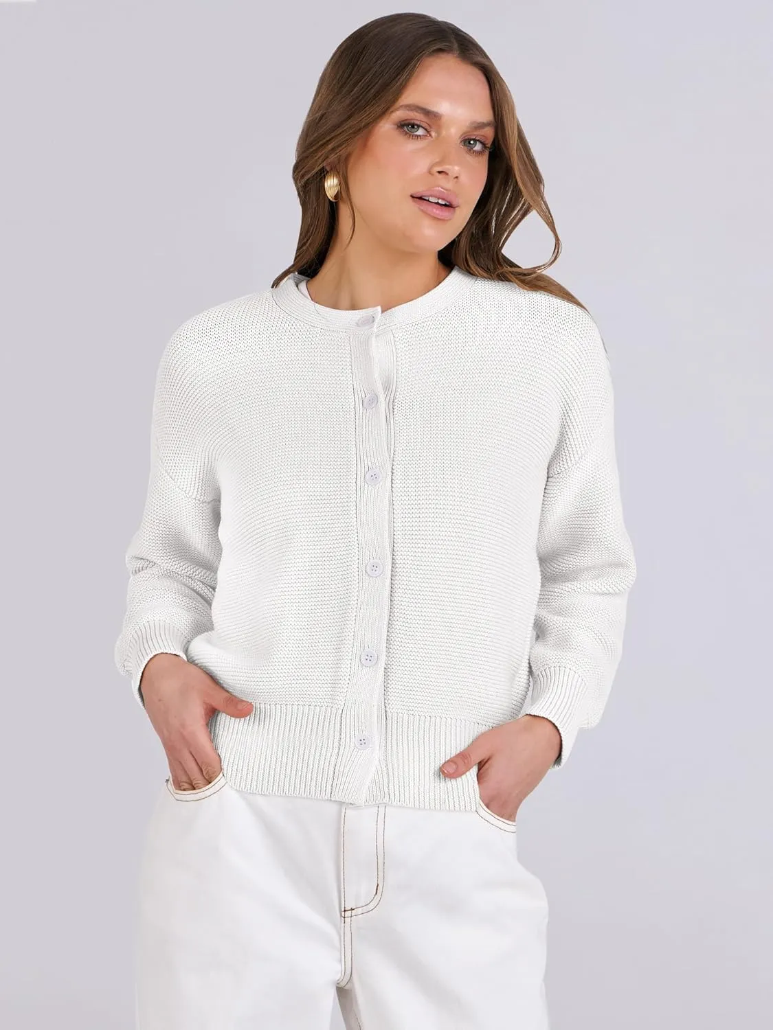 Caracilia Cardigan Sweaters for Women Cropped Open Front Tweed Knit Button Down Dressy Casual Jacket 2025 Spring Outwear