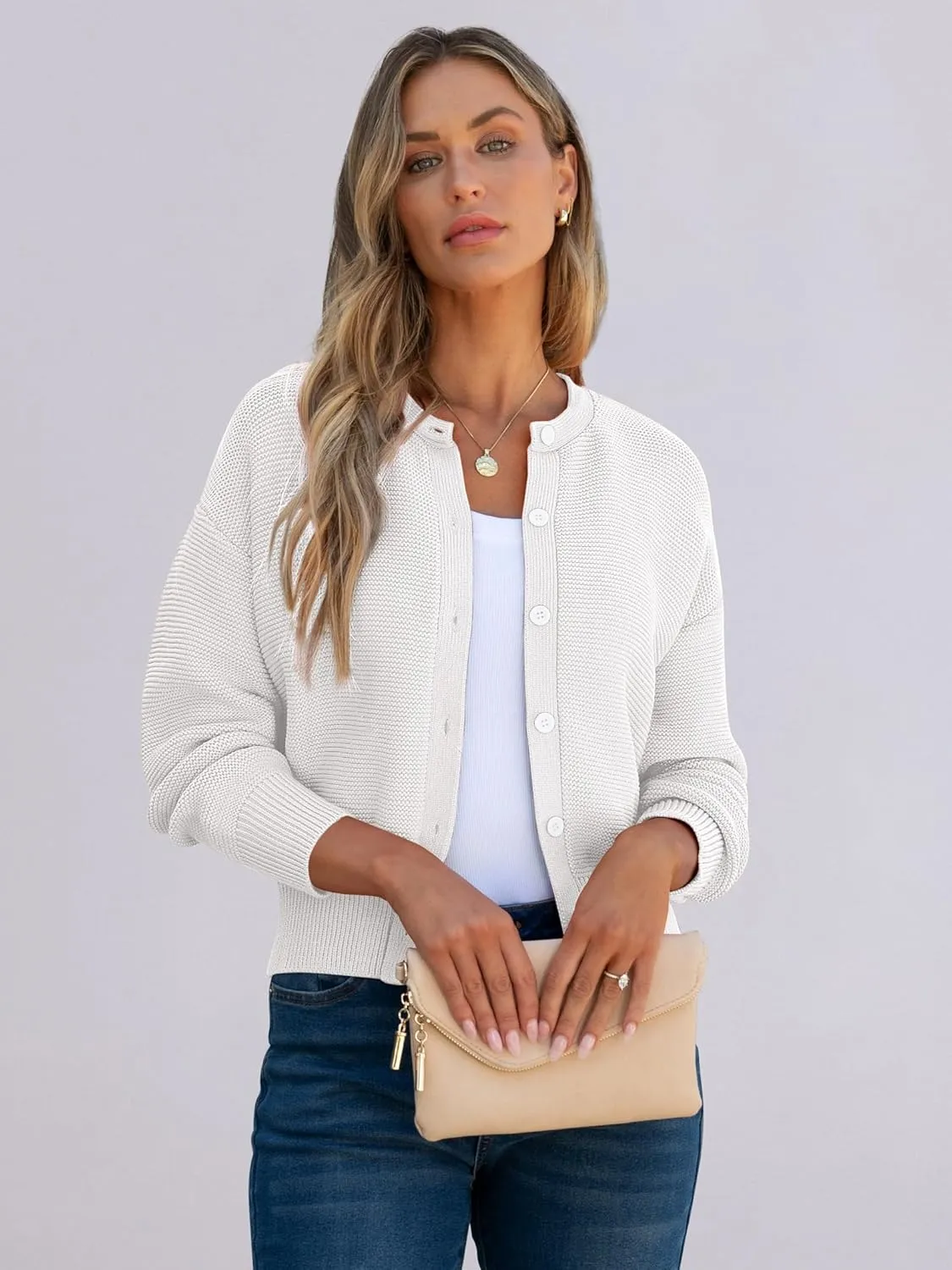 Caracilia Cardigan Sweaters for Women Cropped Open Front Tweed Knit Button Down Dressy Casual Jacket 2025 Spring Outwear