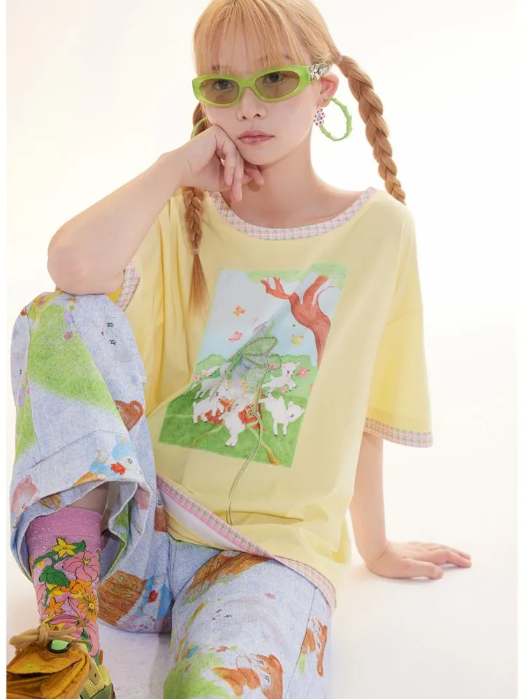 Childish Illustration Applique T-Shirt【s0000009781】