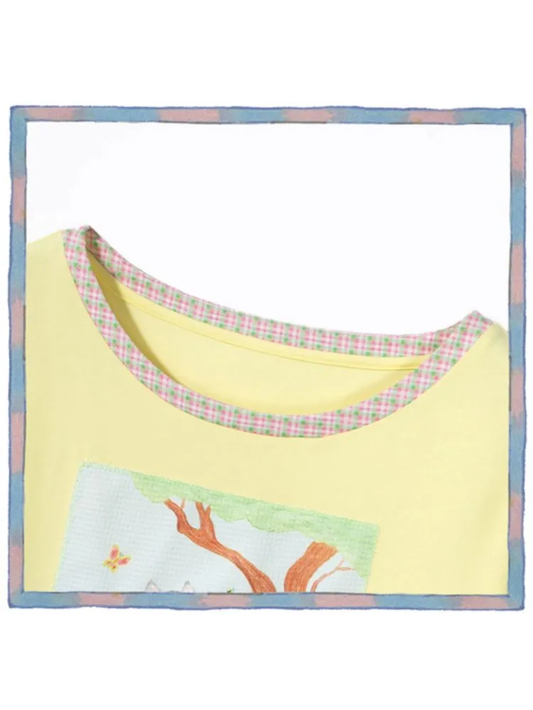 Childish Illustration Applique T-Shirt【s0000009781】