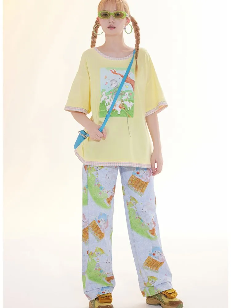 Childish Illustration Applique T-Shirt【s0000009781】