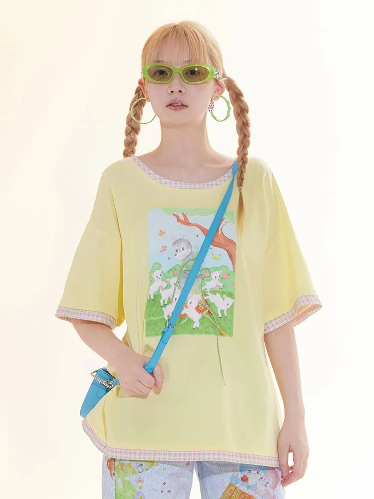 Childish Illustration Applique T-Shirt【s0000009781】