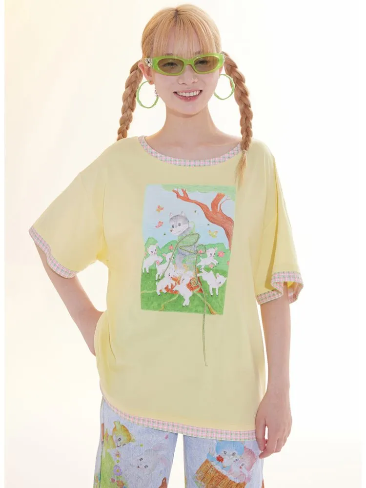 Childish Illustration Applique T-Shirt【s0000009781】