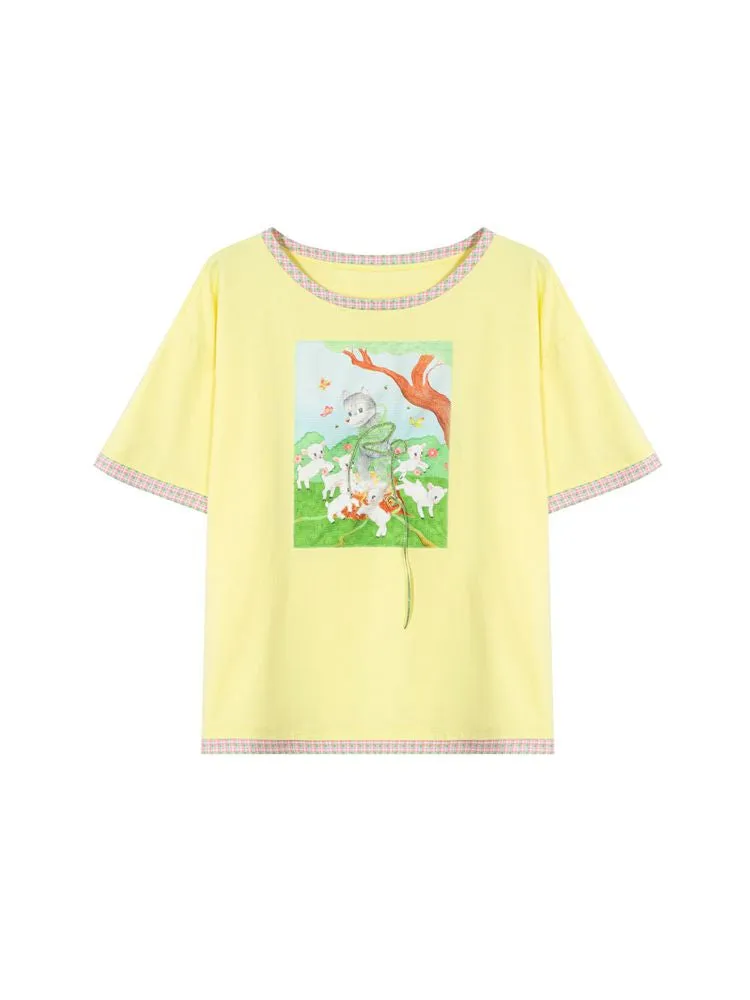 Childish Illustration Applique T-Shirt【s0000009781】