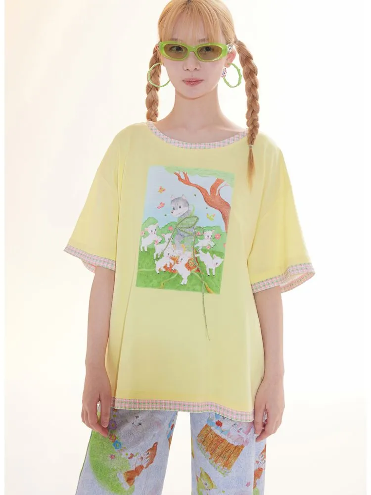 Childish Illustration Applique T-Shirt【s0000009781】