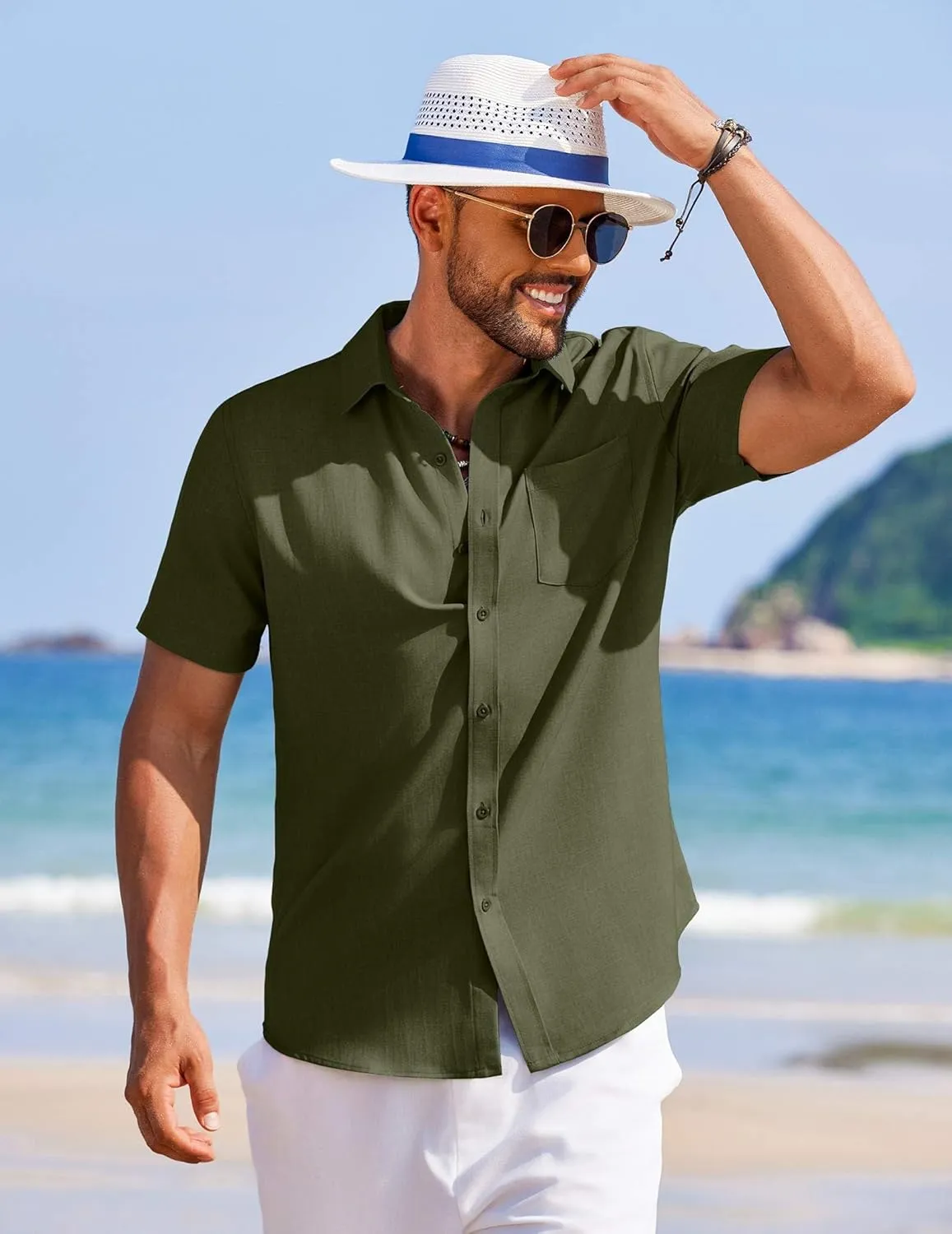 COOFANDY Men's Summer Beach Vacation Shirt Casual Button Down Short Sleeve Shirt Hawaiian Tropical Resort Wear