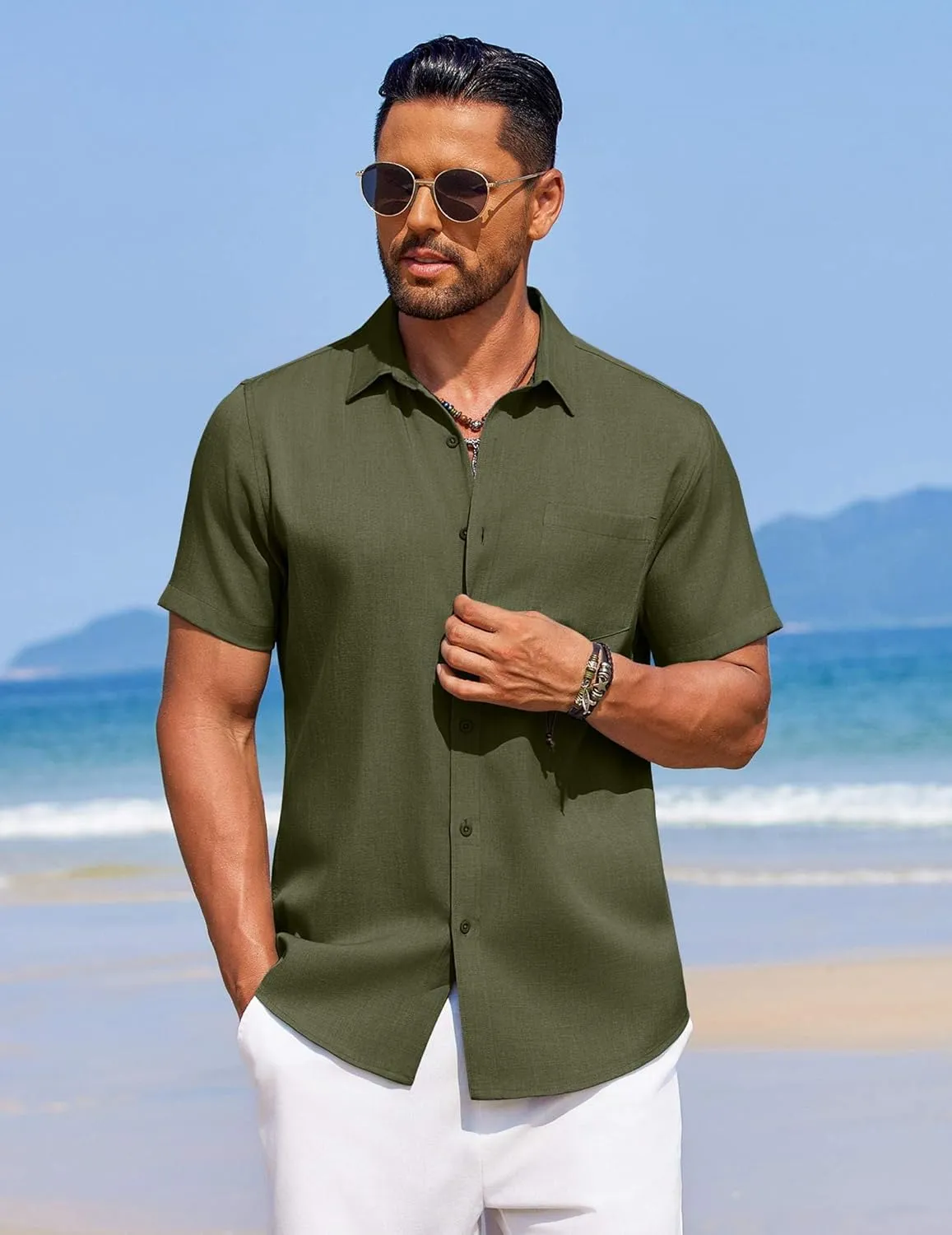 COOFANDY Men's Summer Beach Vacation Shirt Casual Button Down Short Sleeve Shirt Hawaiian Tropical Resort Wear
