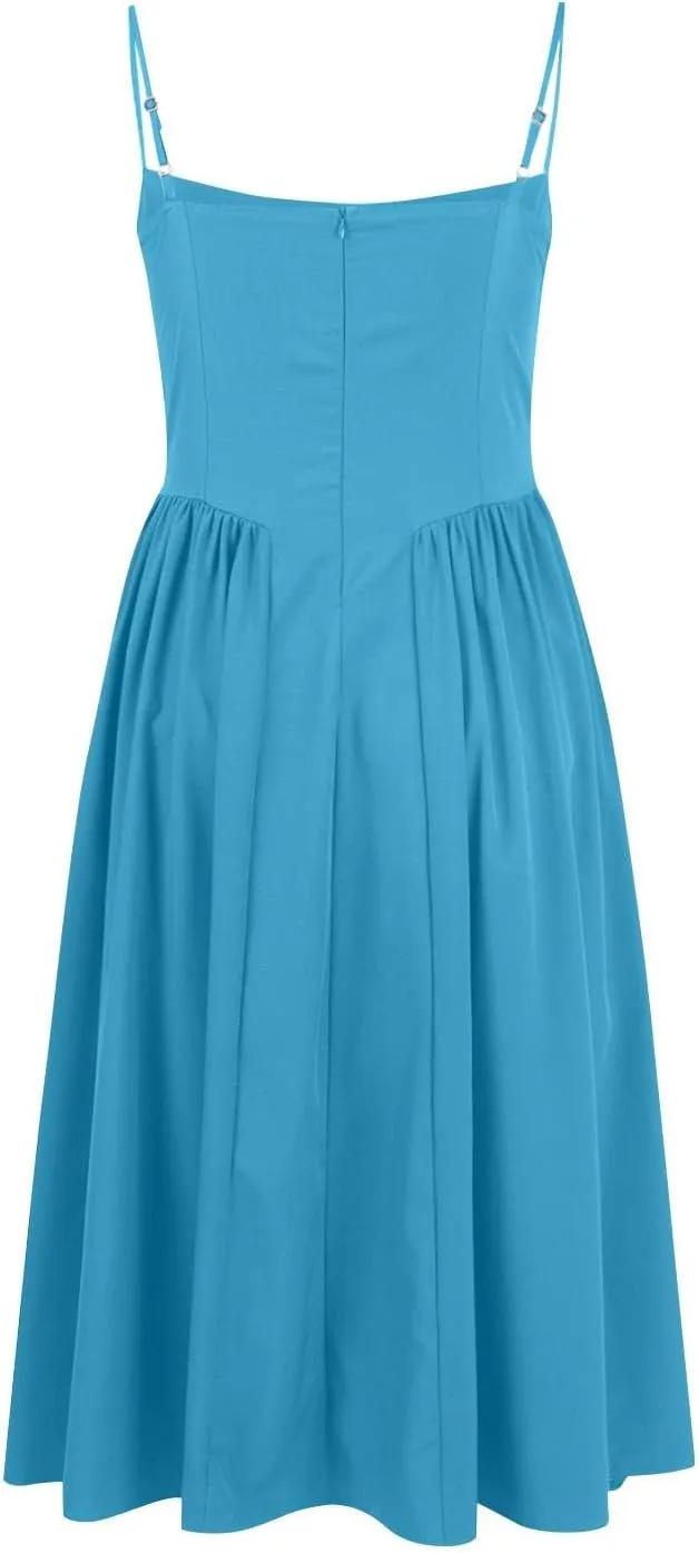 Corset Dress for Women Formal Elegant Spaghetti Strap Bustier Dress Floral Pleated Hem Cocktail Dress with Pockets