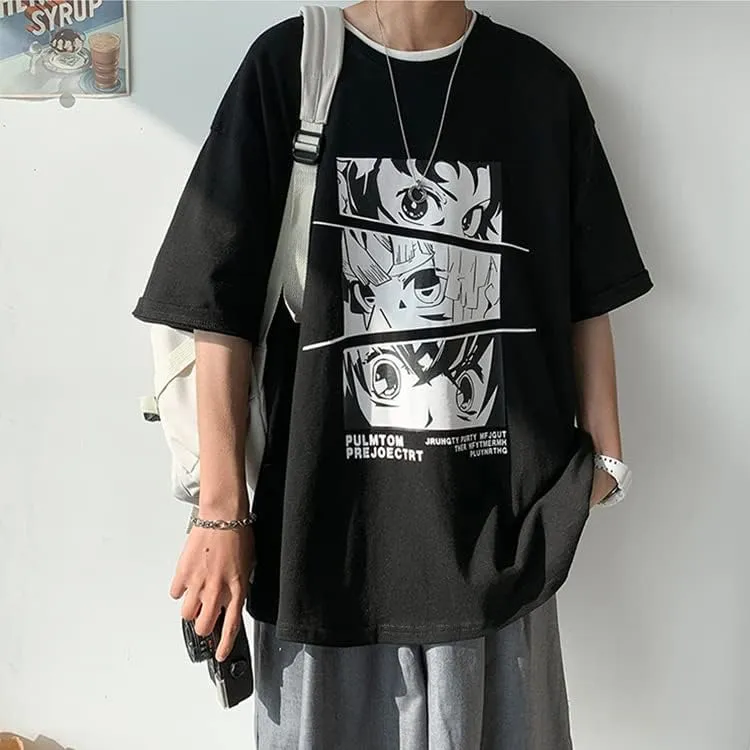 CYee Men Dark Academia Anime Graphic T-Shirts Grunge Short Sleeve Oversized Streetwear Preppy Cyberpunk Techwear