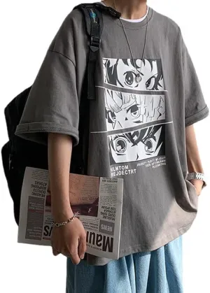 CYee Men Dark Academia Anime Graphic T-Shirts Grunge Short Sleeve Oversized Streetwear Preppy Cyberpunk Techwear
