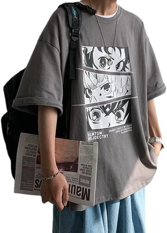 CYee Men Dark Academia Anime Graphic T-Shirts Grunge Short Sleeve Oversized Streetwear Preppy Cyberpunk Techwear