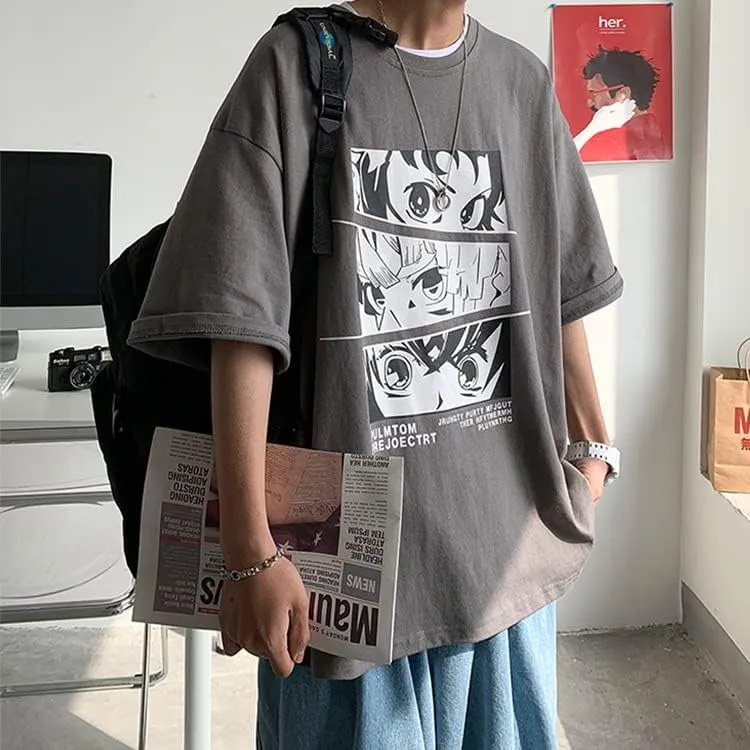 CYee Men Dark Academia Anime Graphic T-Shirts Grunge Short Sleeve Oversized Streetwear Preppy Cyberpunk Techwear