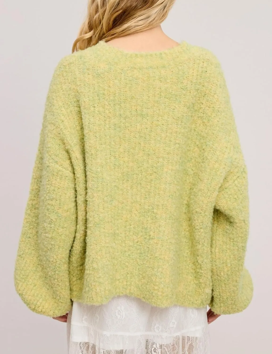 Esmeling Women's Balloon Sleeve Cardigan Sweater Crew Neck Button Down Confetti Fuzzy Knit Outerwear