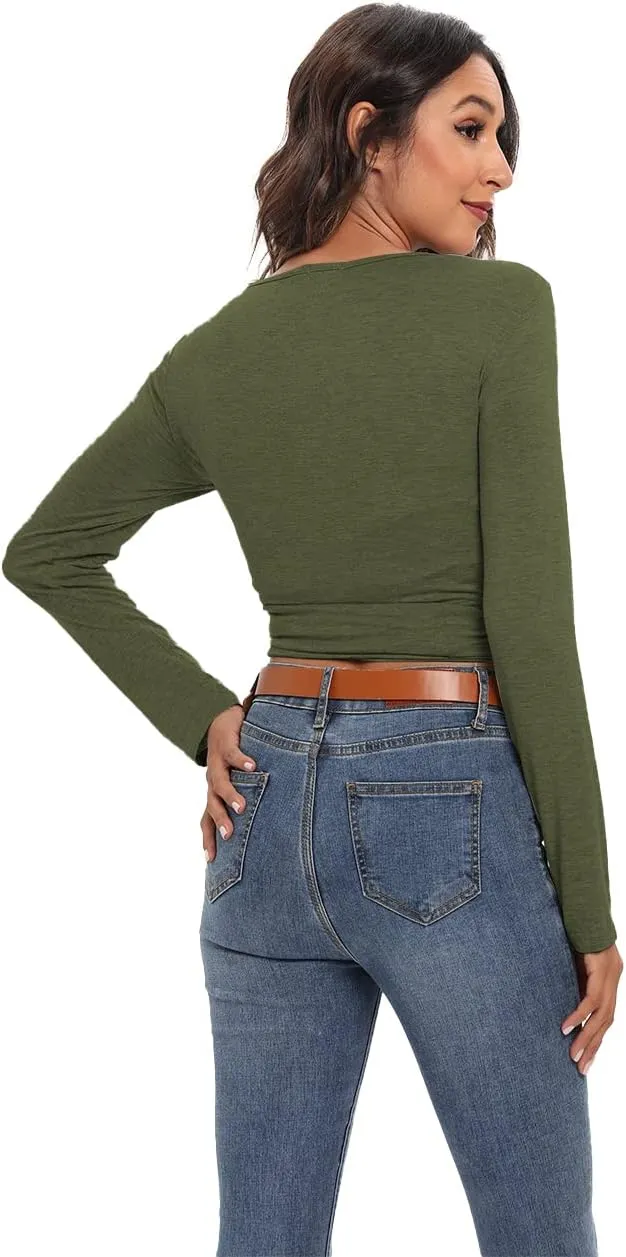 Famulily Women's Sexy Deep V Neck Bandage Surplice Wrap Crop Top