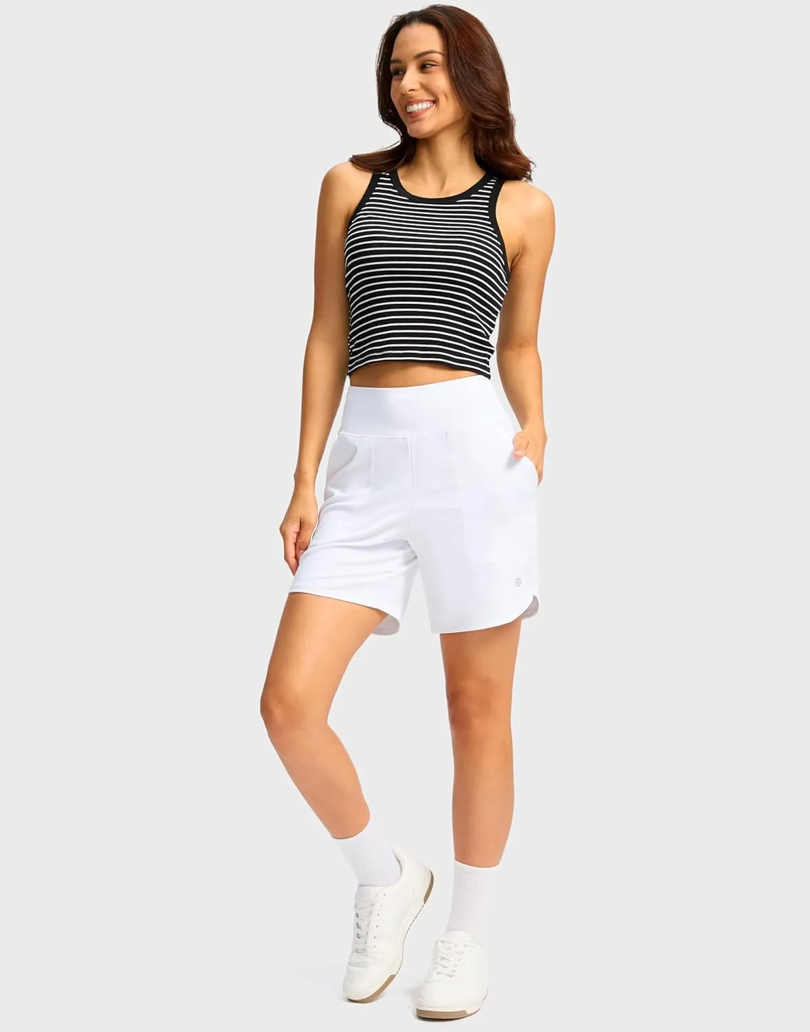 G Gradual Women's Athletic Shorts 6" High Waisted Stretchy Bermuda Shorts for Women Quick Dry Summer Casual Shorts