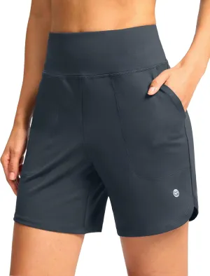 G Gradual Women's Athletic Shorts 6" High Waisted Stretchy Bermuda Shorts for Women Quick Dry Summer Casual Shorts