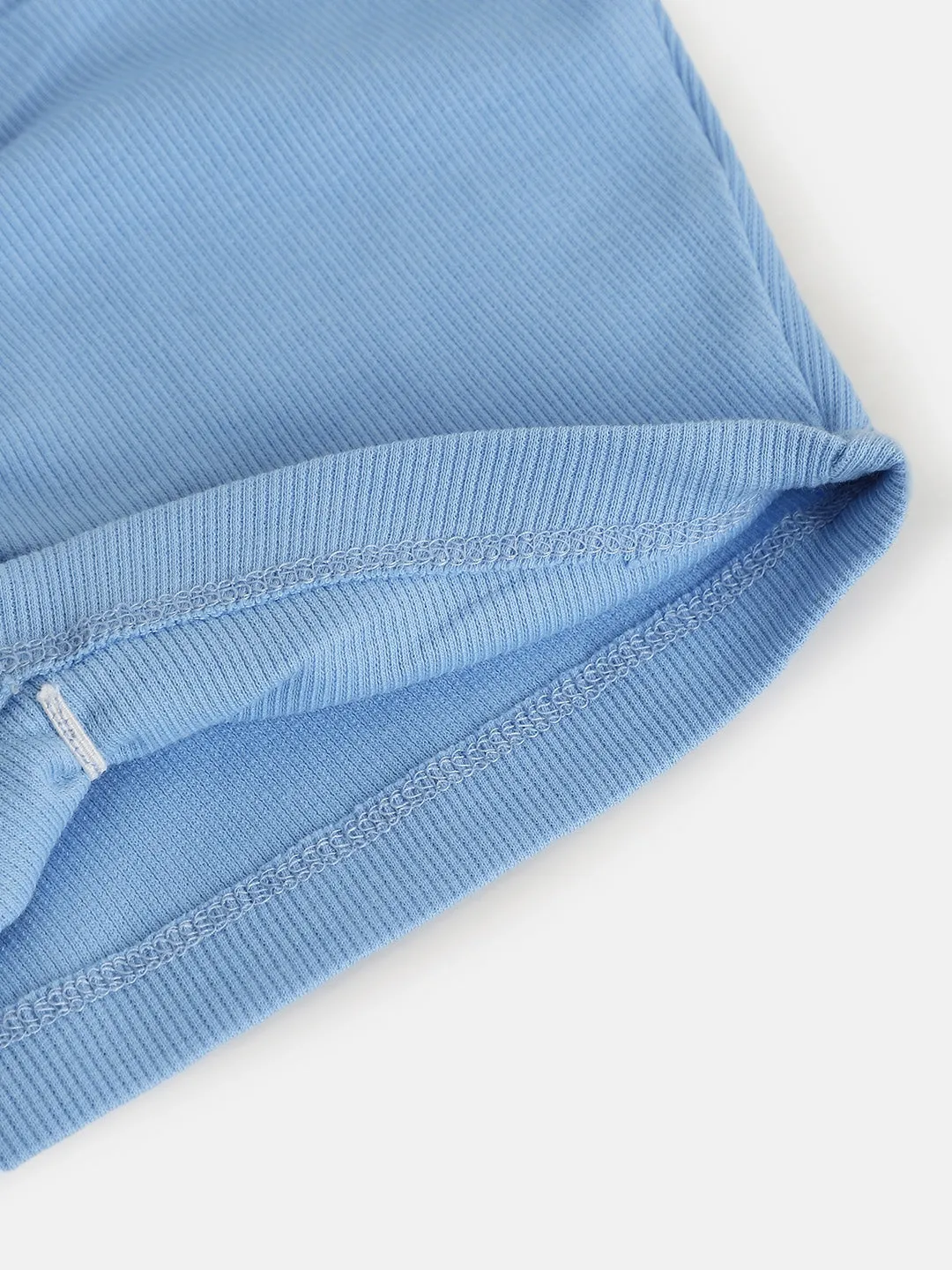 Girls Blue Rib Rouched Front Crop Top