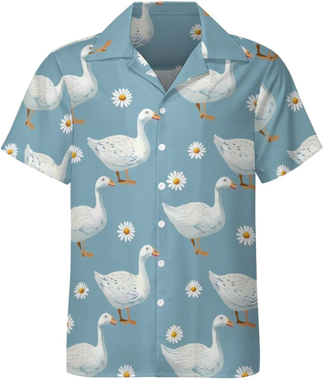 Goose Print Men's Hawaiian Shirt Cuban Collar Shirt Short Sleeve Button Down Tops Beach T Shirts