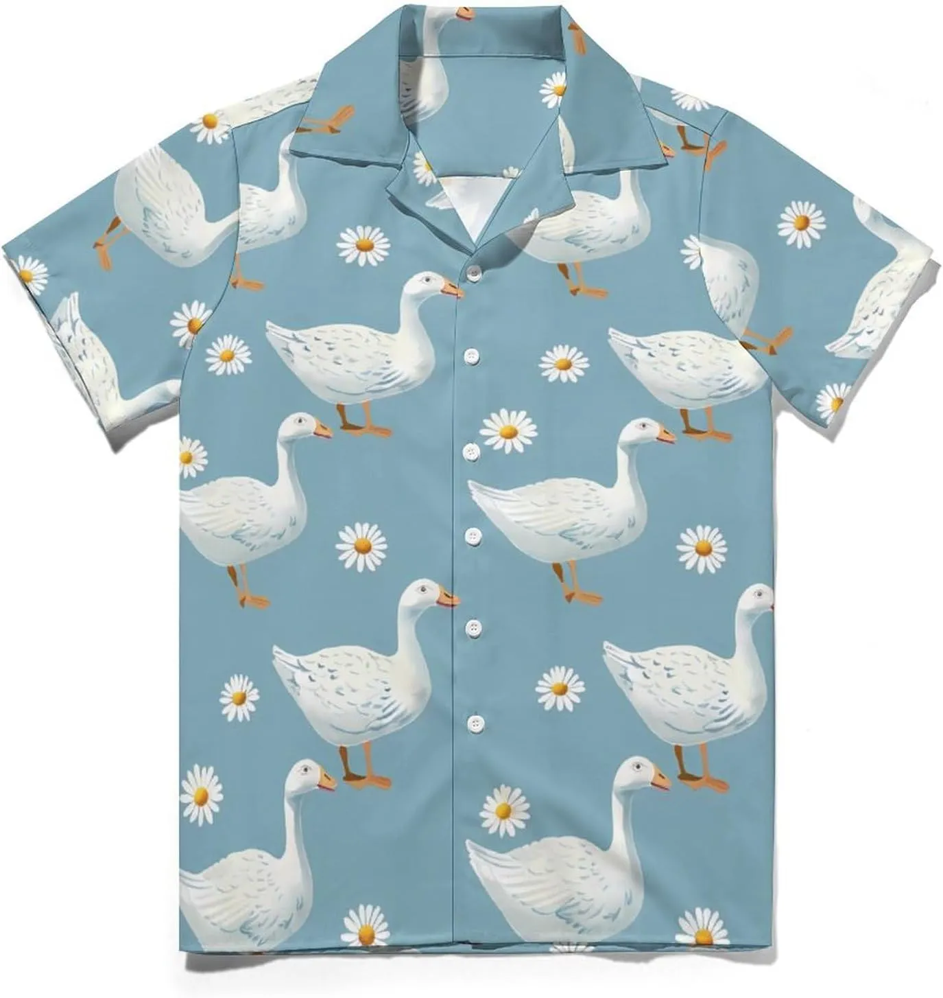 Goose Print Men's Hawaiian Shirt Cuban Collar Shirt Short Sleeve Button Down Tops Beach T Shirts