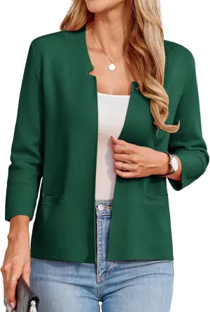 GRACE KARIN Women Sweater Blazer 3/4 Sleeve Cropped Cardigan Lightweight Notch Collar Knit Blazer Jacket Business Casual