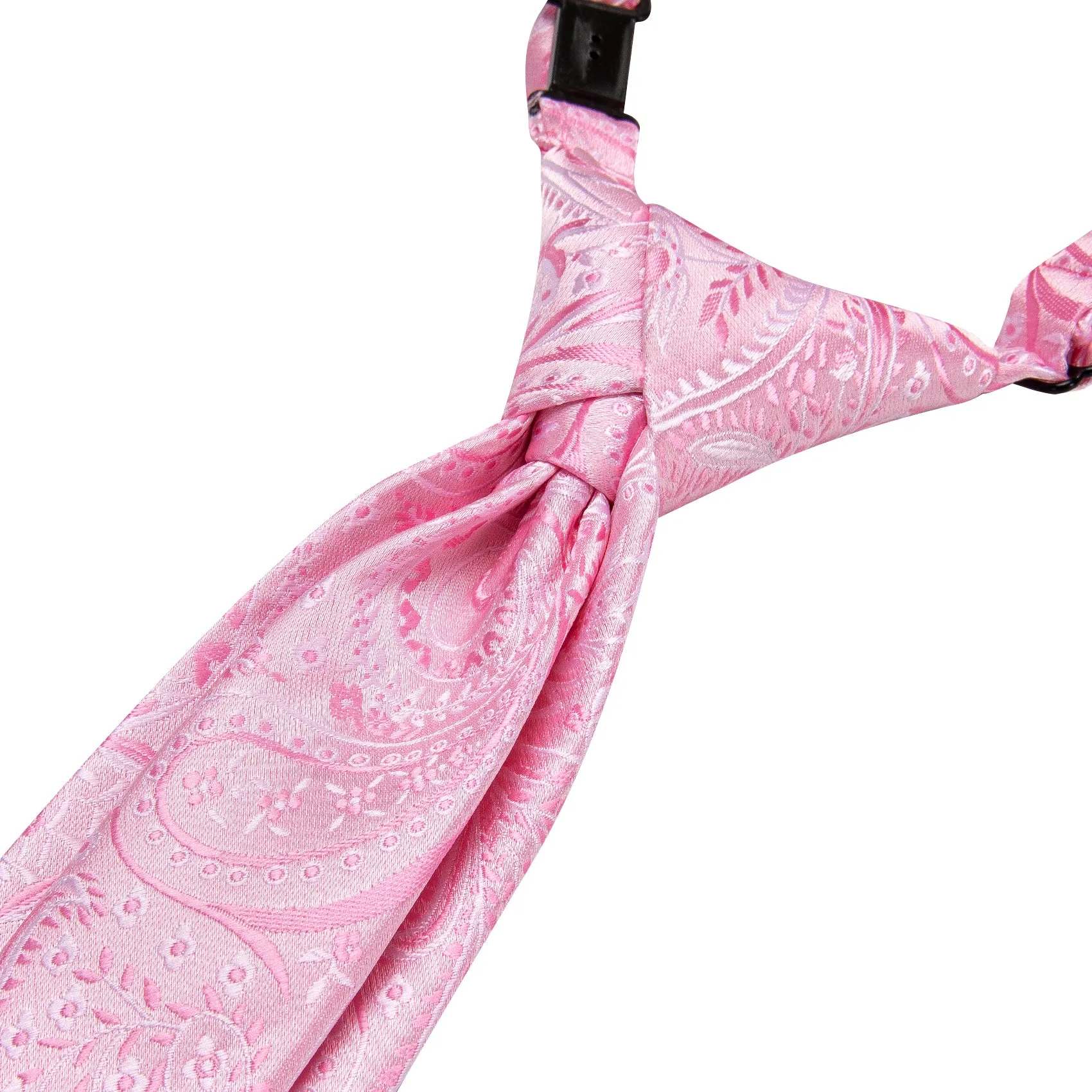 Hi-Tie Pink Necktie Paisley Boys Pre-tied Adjustable Tie Pocket Square