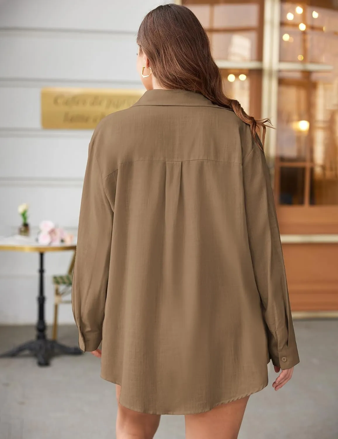 IN'VOLAND Womens Plus Size Button Down Shirt Linen Collared Shirt Long Sleeve Cotton Button Front Shirt Work Blouse Tops