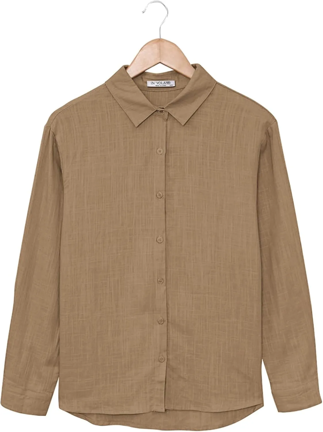 IN'VOLAND Womens Plus Size Button Down Shirt Linen Collared Shirt Long Sleeve Cotton Button Front Shirt Work Blouse Tops