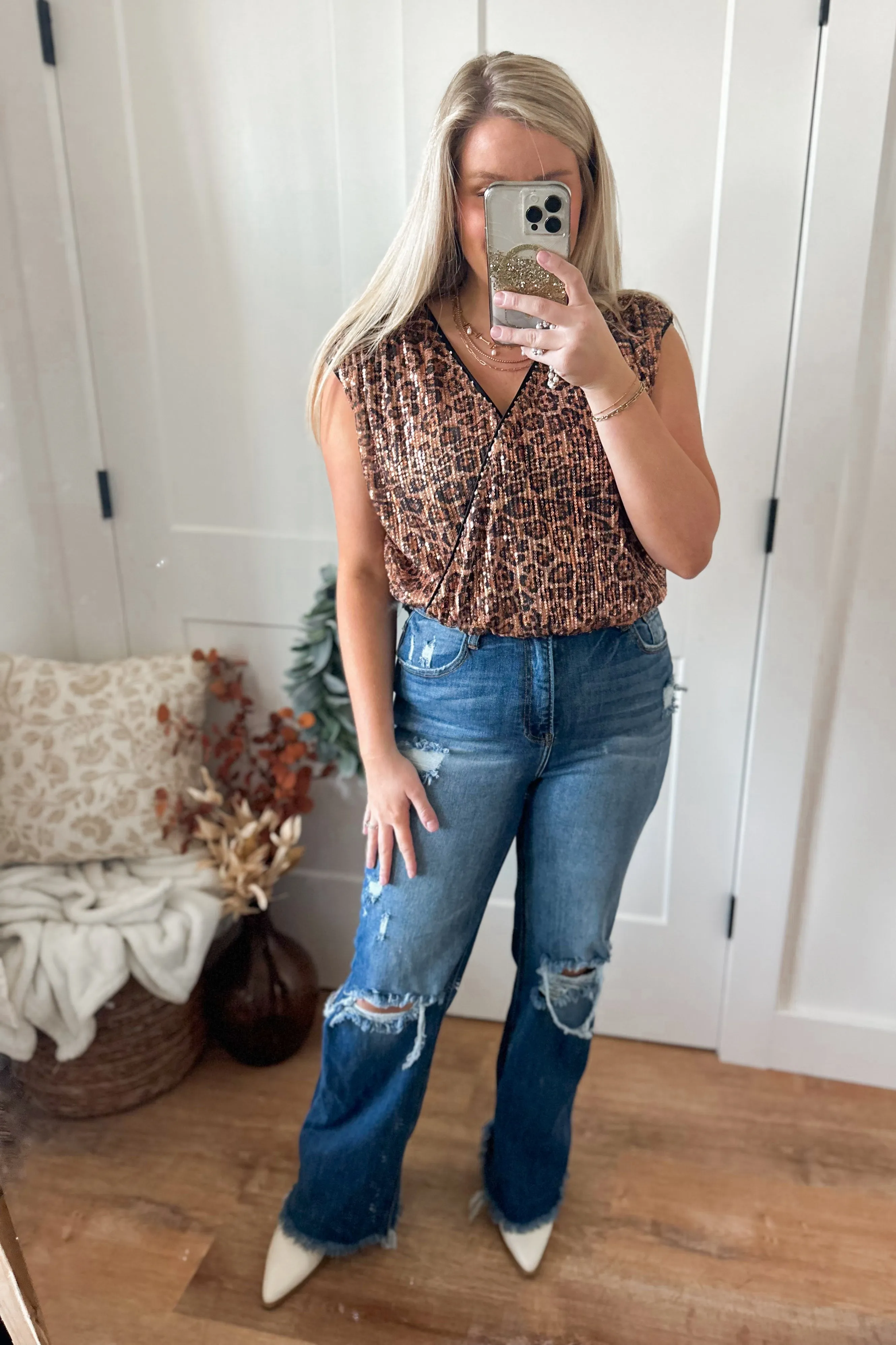 Jayce Sequin Animal Print Surplice Wrap Bodysuit *FINAL SALE*