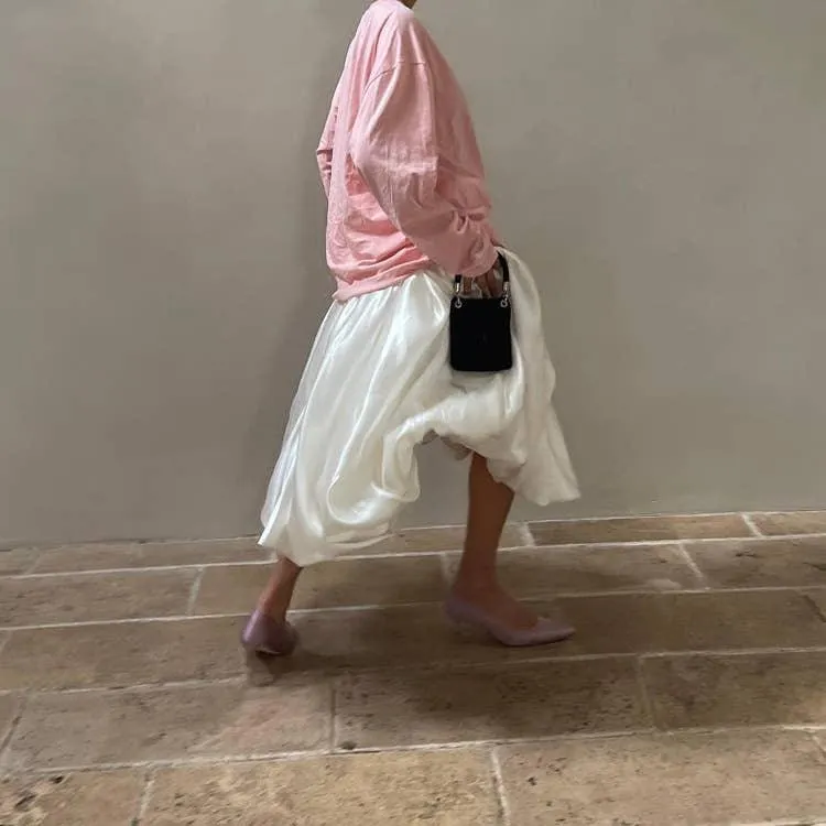 Ladies White Satin Bud Skirt Fluffy Puffy Skirt BSQ10087T