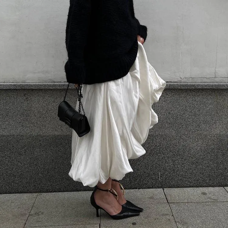 Ladies White Satin Bud Skirt Fluffy Puffy Skirt BSQ10087T