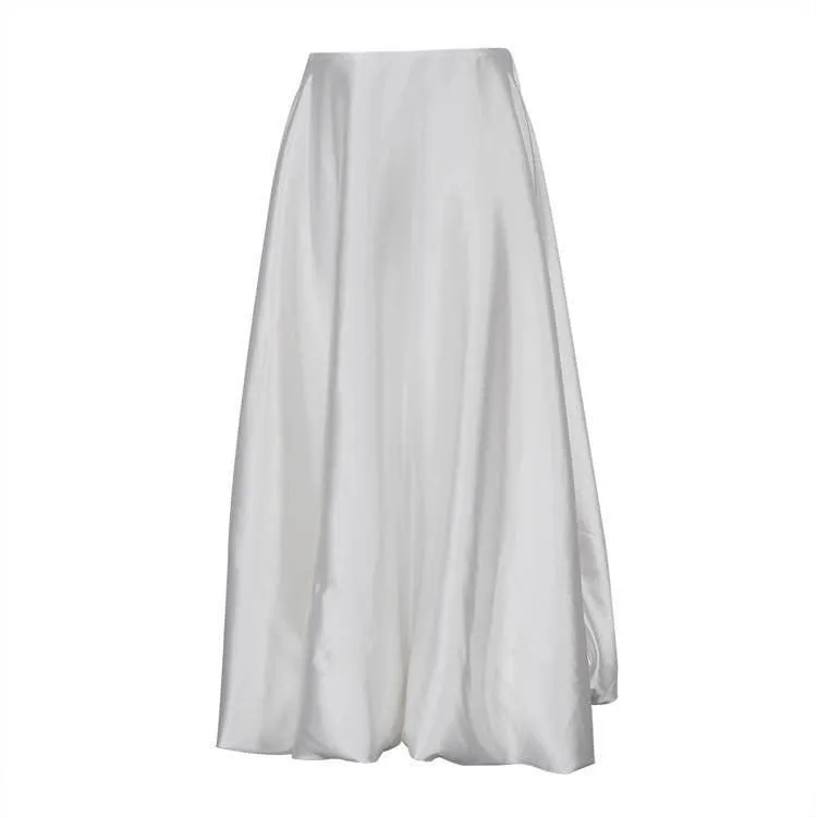 Ladies White Satin Bud Skirt Fluffy Puffy Skirt BSQ10087T