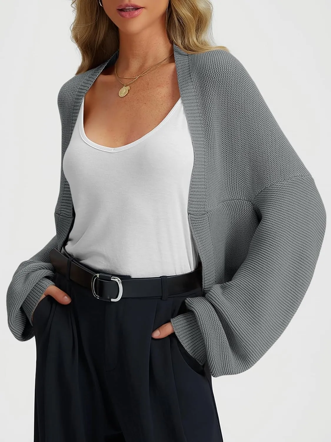 LILLUSORY Bolero Shrug Cardigan Sweater Fall Batwing Long Sleeve Cropped Open Front Knitted Sweaters