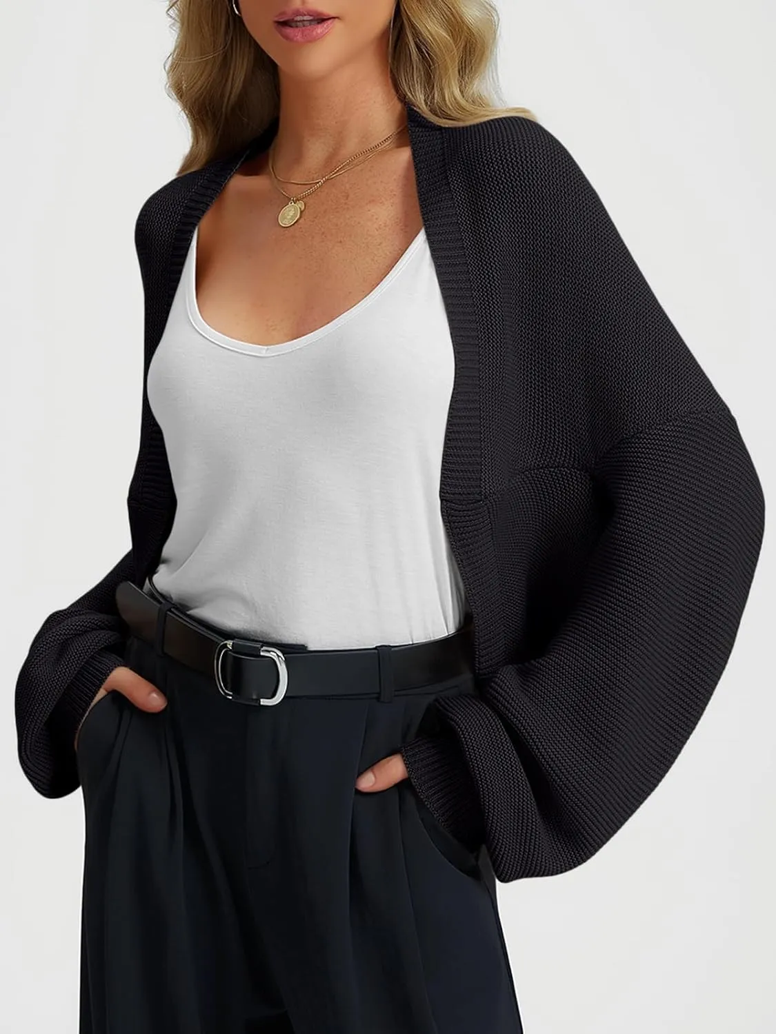 LILLUSORY Bolero Shrug Cardigan Sweater Fall Batwing Long Sleeve Cropped Open Front Knitted Sweaters