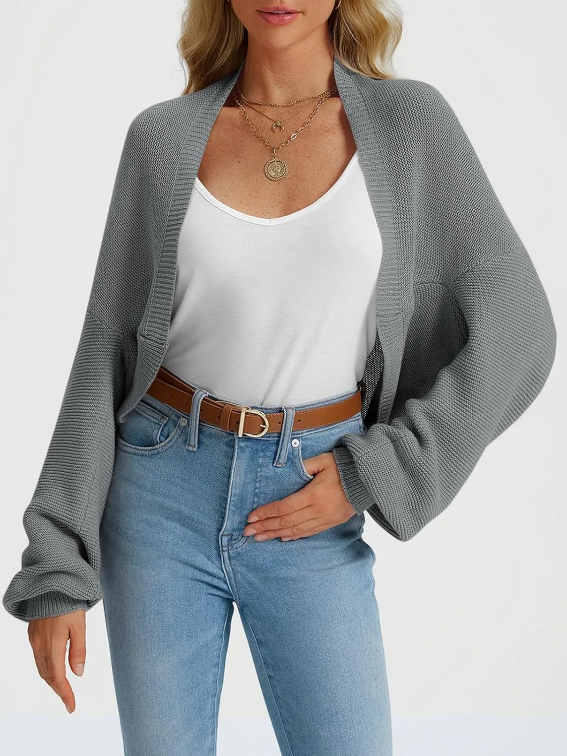 LILLUSORY Bolero Shrug Cardigan Sweater Fall Batwing Long Sleeve Cropped Open Front Knitted Sweaters