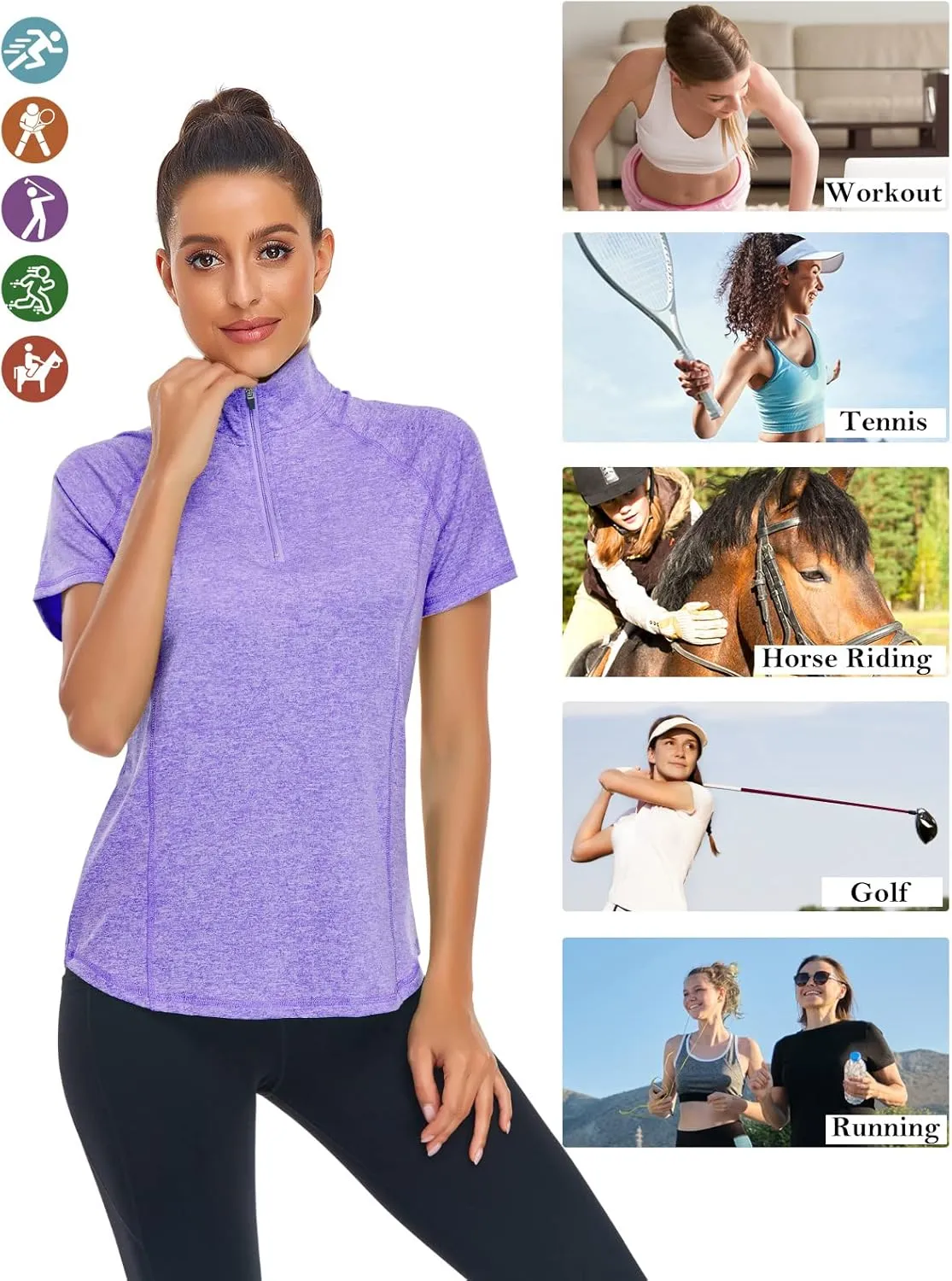 LURANEE Women's Short Sleeve Moisture Wicking Athletic Shirts Quarter Zip Pullover