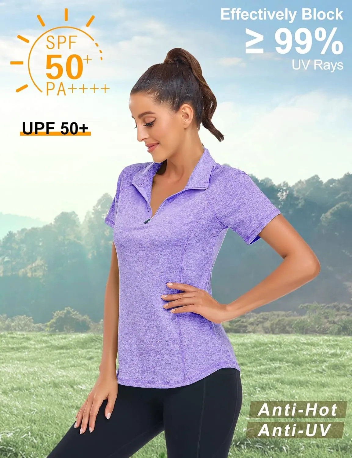LURANEE Women's Short Sleeve Moisture Wicking Athletic Shirts Quarter Zip Pullover