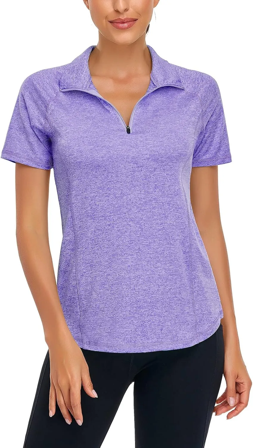 LURANEE Women's Short Sleeve Moisture Wicking Athletic Shirts Quarter Zip Pullover
